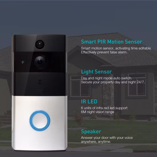 Vigilância 720p CCTV Smart Home Campainha de vídeo sem fio Câmera IP de segurança